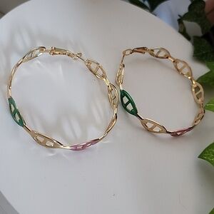 Gold Hoop Earrings Mariner's Chain Link Earrings with Colors